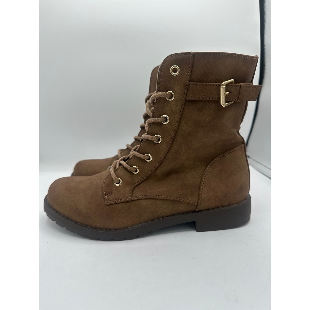 The Childrens Place Girls Tan Combat Boots Lace Up Side Zip Buckle Size 4 NWT